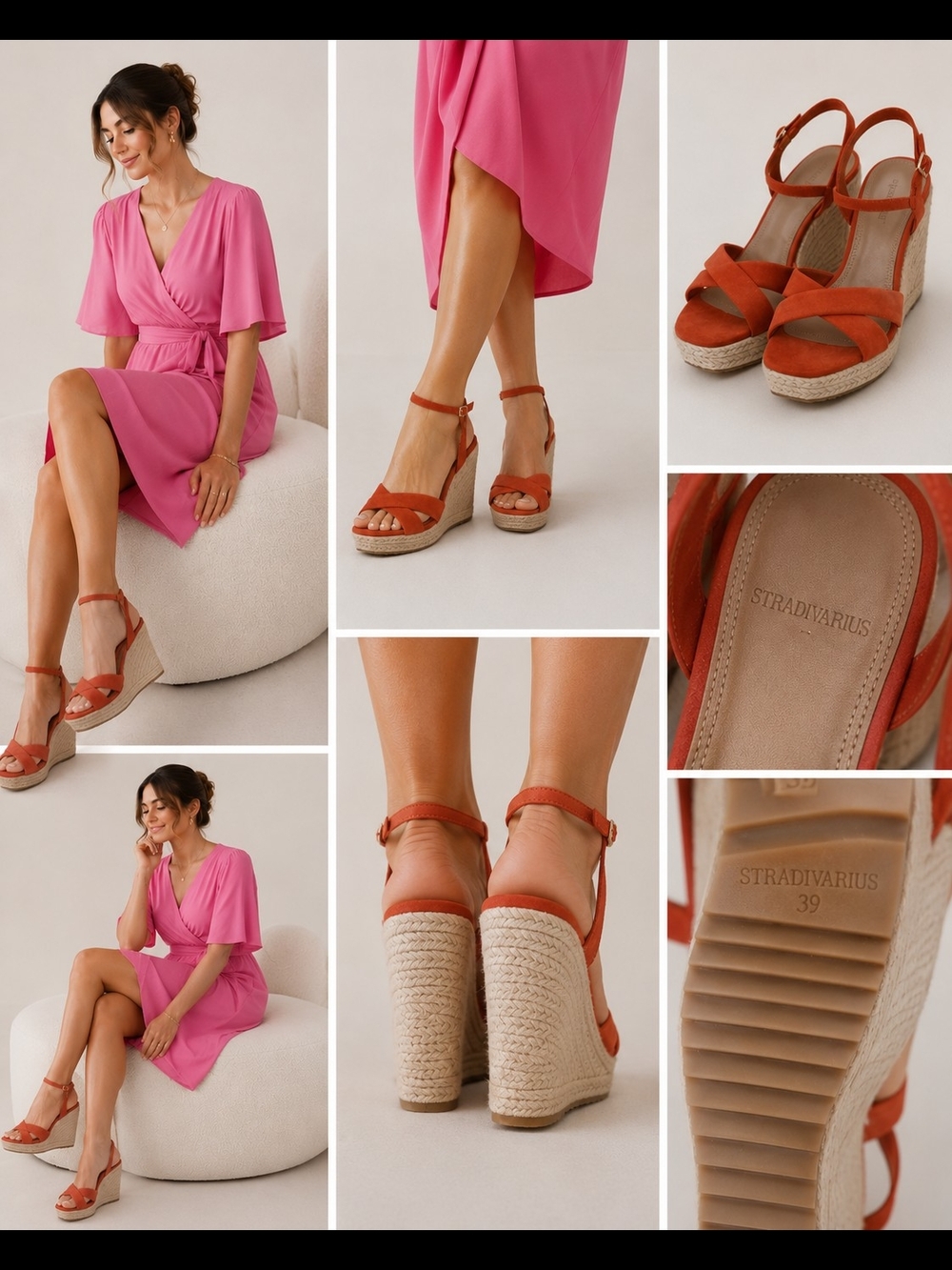 Stradivarius Women's Orange Espadrille Wedge Sandals